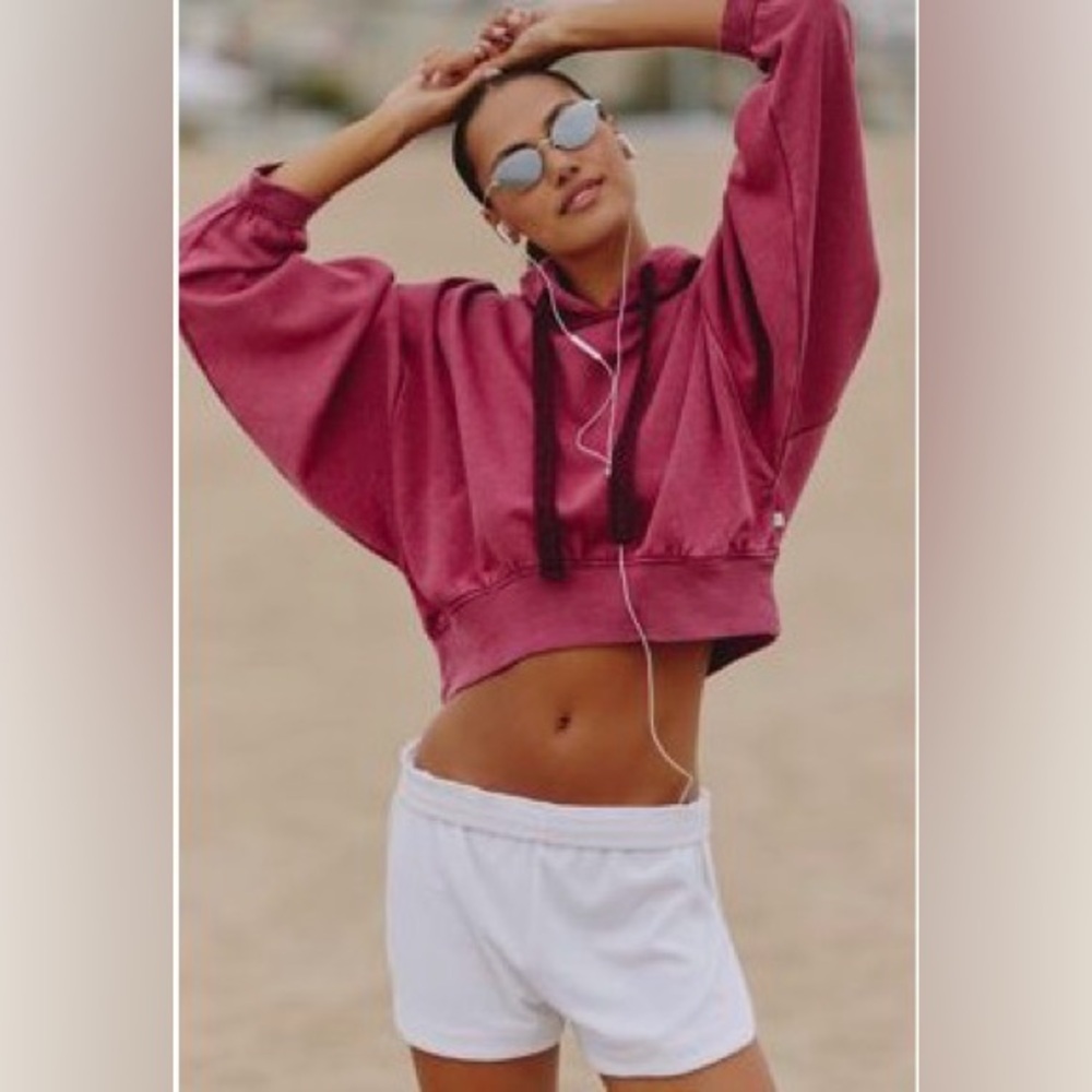 Cropped Rose Pink Hoodie Sweatshirt